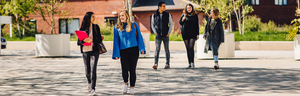Students walking through campus